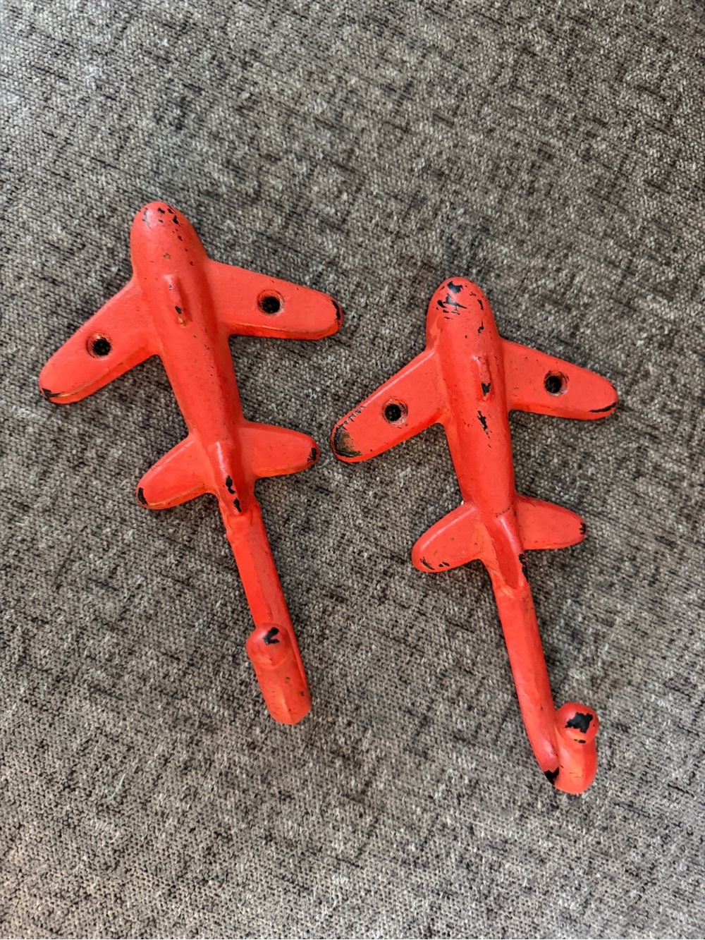 Red Airplane Cast Iron Wall Hooks Set of 2 - Kids Room Decor